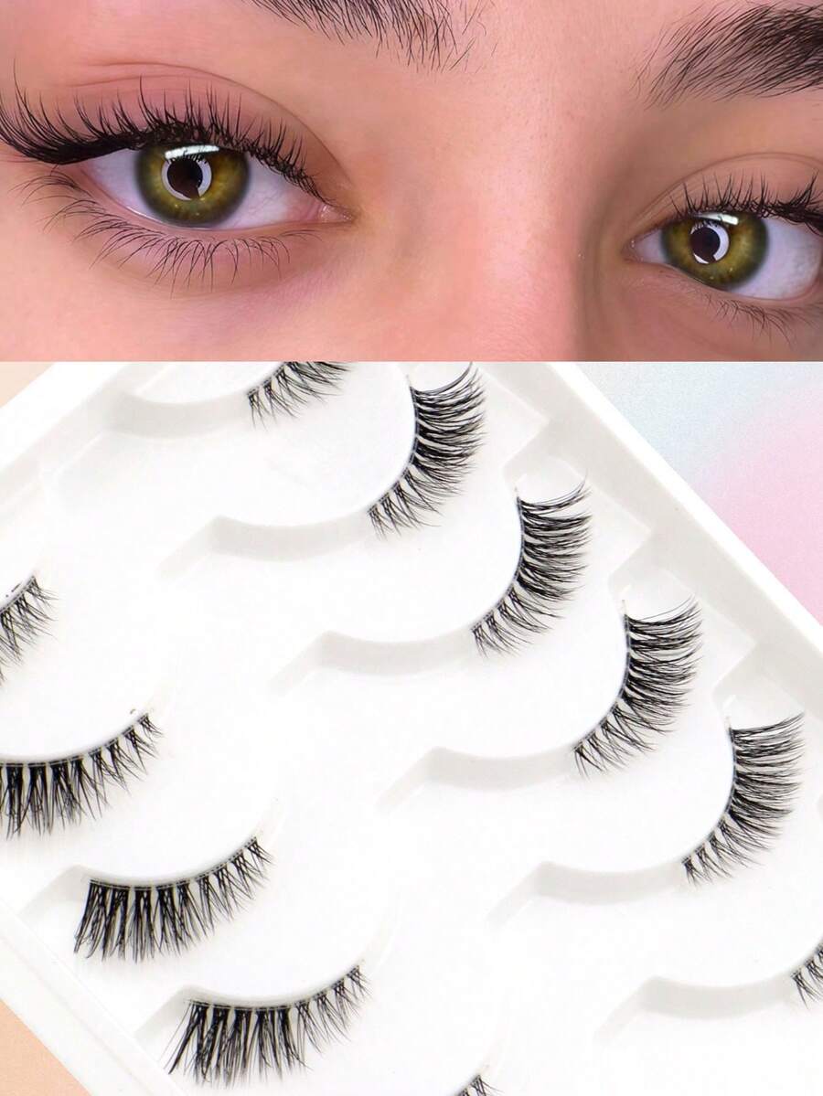 6 Pairs Natural Half-Eye Fox Eye Cat Hair 3D Fluffy Curly Elongated Invisible Transparent Stem Comfortable Lightweight Beginner Wear False Eyelashes - Half Eyelashes - View 1