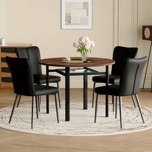Dining Table & Chair Sets - Brown+Black + Glass+Metal + PU Leather + Seats 4 - View 4