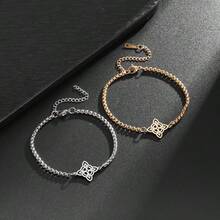 1pc Stainless Steel Retro Minimalist Lucky Four-Leaf Clover Bracelet, Niche Fashion Design Hip-Hop Jewelry, Suitable For Daily Wear And Holiday Gifting, . - Four-leaf Clover Bracelet - View 10