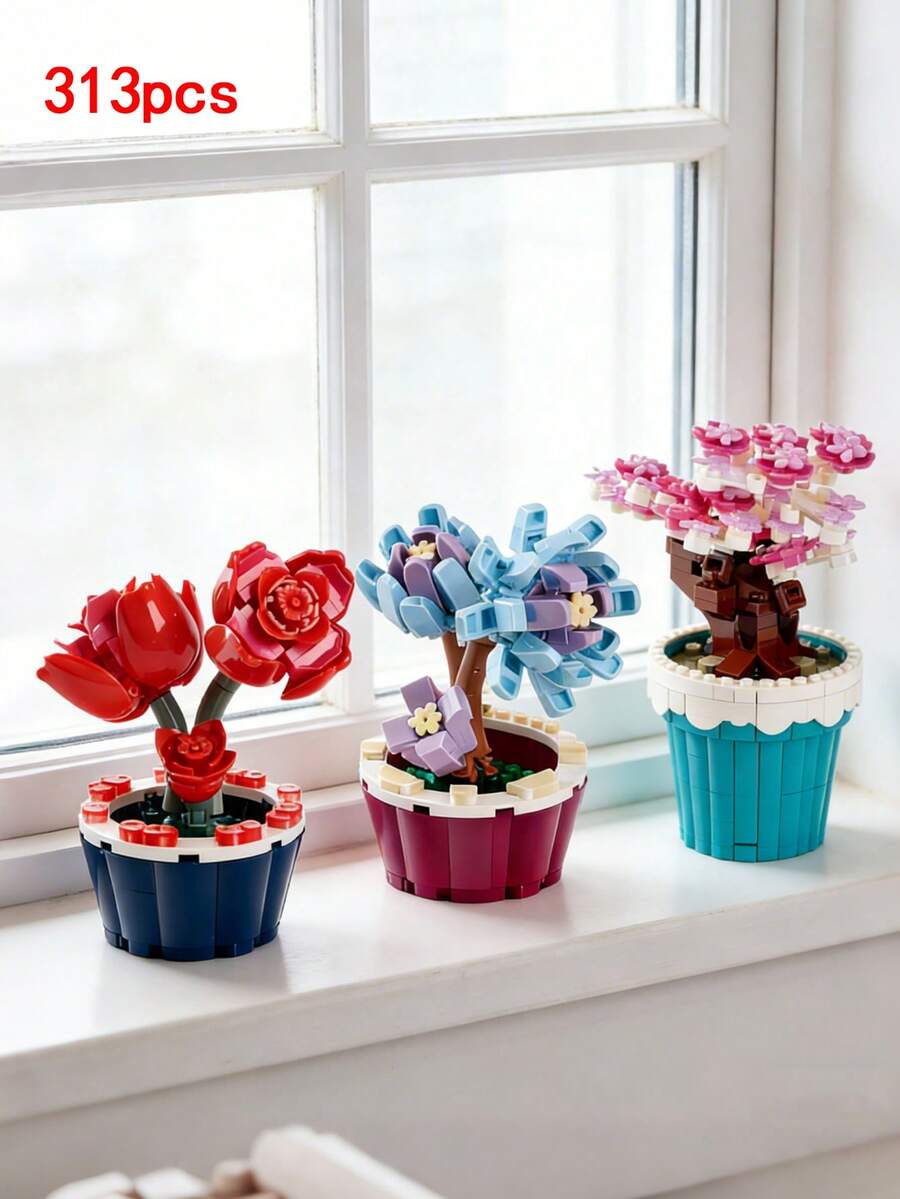 sembo Bộ lắp ráp cây mọng nước mini 300+ mảnh, khối lắp ráp sáng tạo DIY, cây cảnh mini - Trứng đào, Ánh hoàng hôn, Hoa hồng núi, Hoa sen ngọc bích đặc biệt, cây cảnh mini - Hoa hướng dương, Hoa hồng, Hoa tulip, Hoa anh đào, bộ bó hoa, gạch hoa hồng giả bằng nhựa, đồ chơi lắp ráp dành cho người lớn, đồ trang trí nhà cửa hình hoa vĩnh cửu, quà tặng cho Ngày Valentine, Ngày của Mẹ, kỷ niệm. - Nhiều màu - Xem 1
