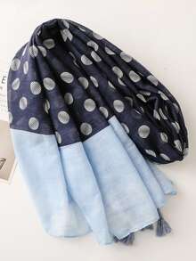 1条女士时尚优雅波点图案浅蓝色轻薄流苏围巾，适合约会、日常穿着、派对、旅行、海滩、郊游等场合。 - 彩色 - 查看 2