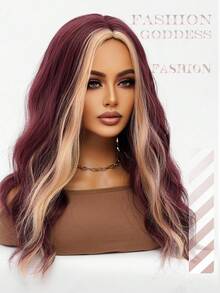 clouder Gothic Punk Grape Red Highlighted Orange Long Wavy Curly Wig 26-Inch Center Part Bangs Heat-Resistant Synthetic Fiber Wig Women's Soft Voluminous Curls Suitable For Daily Cosplay, Street Style, Holiday Parties, Music Festivals, Y2K Aesthetic, Avant-Garde College Style, Modern Fashion Punk Looks - 挑染棕色 - 查看 9