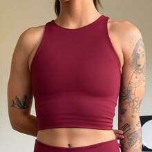 Women's Fitness Top, Women's Gym Top, Firm Supplex Top, Supportive Sports Top, Women's Workout Top - 酒紅色 - 查看 2