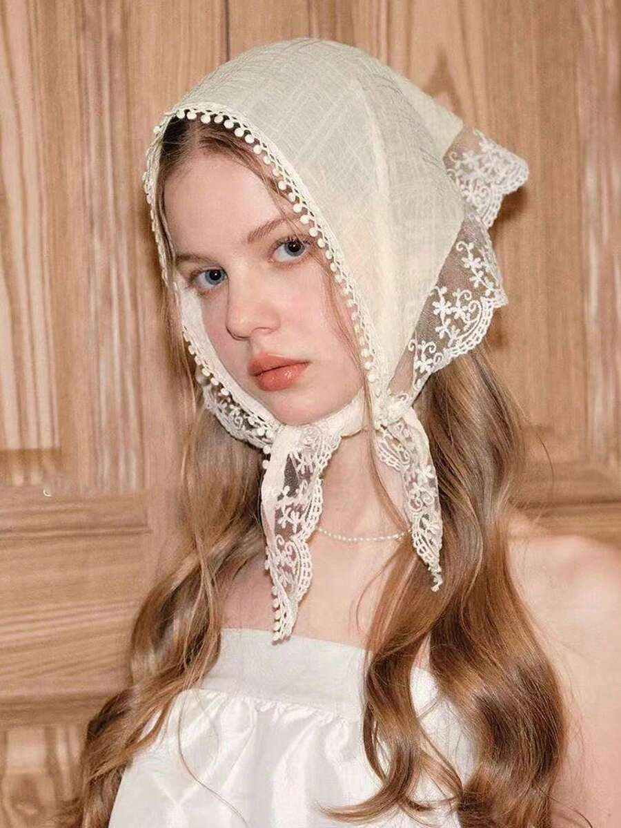 一件装可爱白色复古花卉蕾丝三角巾儿童发带，时尚百搭，适合外出和派对，也可搭配妆容，可用作头巾、发带或腕带，是春夏的理想之选。时尚发带女士头巾 - 彩色 - 查看 1