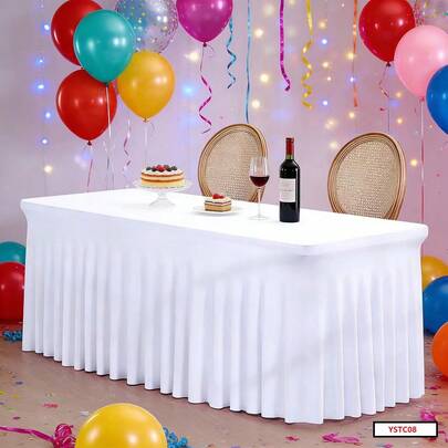 Bleached Elastic Tableskirt, Rectangular European Style Meeting Table Skirt, Dust-Proof Wrinkle-Resistant Decorative Banquet Table Cover