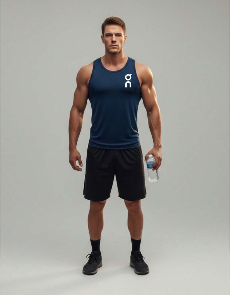 Men's Dry-Fit Tank Top - O/N 02 - Gym, Running, Crossfit, Skateboarding, Basketball - 藏蓝色 - 查看 1