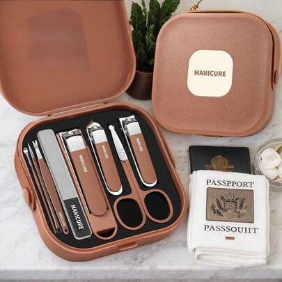 6pcs/8pcs Professional Stainless Steel Nail Clipper Set, Includes 6/8 Tools (Nail Clippers, Nail Files) With Portable Case - Complete Manicure/Pedicure Set For Home And Travel, Adult Gift, Nail Clippers, Nail Trimming Tools, Hand And Nail Care Tools