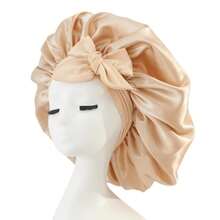 [Pink Satin Nightcap]A Soft And Luxurious Pink Satin Nightcap - Adjustable Strap And Bow Embellishment, Comfortable Ruffled Design Fits Snugly To The Head And Protects Hair | Satin Cap | Smooth Satin Texture, Suitable For Both Men And Women - Kiểu nơ - Xem 9
