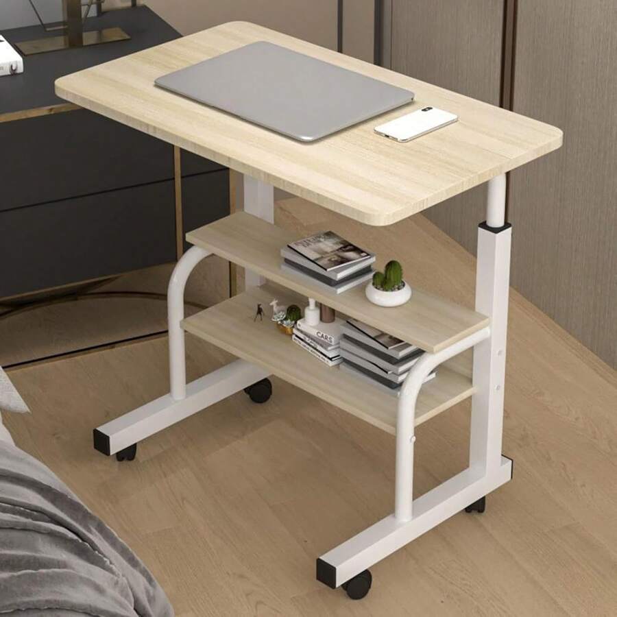 NetHong Height-Adjustable Bedside Tables, Height-Adjustable Computer Desks, Adjustable Bedside Tables, Sofa Side Tables, And Tray Tables Are Suitable For Offices, Study, Dining, And Reading - Natural Wood Color - View 1