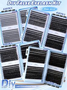 640/528pcs D-Curl Fluffy False Eyelashes Set, Includes Beginner Eyelash Tutorial, Thick 3D Segmented False Eyelashes With Glue, Remover, Sealer, Tweezers, Lash Brush, Enlarges Eyes, Lightweight & Reusable, Large Capacity Individual Lashes, Soft Natural Mixed Lashes, Creates 3D Volumized Eye Makeup, Suitable For DIY At Home, Travel, Daily Commute, Parties, Weddings, Bridal - màu đen - Xem 3