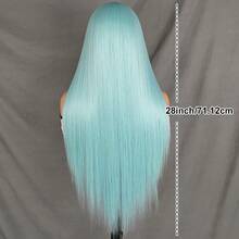 Teal Blue Lace Front Wig For Women - Glueless 13x4 Free Part Pre Plucked Hairline, 28" Long Straight Ice Blue Hair With Natural Middle Part, Light Lake Green Heat Resistant Synthetic Fiber Wigs, For Easy Styling, Perfect For Daily Use & Cosplay - 薄荷藍 - 查看 5