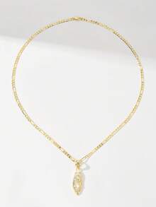 1pc European & American Classic Copper Inlaid Zirconia Leaf Shaped Guadalupe Virgin Mary Cross Pendant Necklace, Limited Edition, Suitable For Christmas/Thanksgiving/Halloween/Mother's/Valentine's Day Gifts For Couples/Friends/Godparents, Catholic First Communion, Gifts, Daily & Holiday Wear Prayer - Yellow Gold - View 6