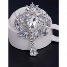Lot Of 1 Pc Large Crystal Vintage Drop Brooch Pins For Women Or Wedding Bouquets Decor Jewelry Accessories - Bạc - Xem 3