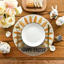 1pc/Set Rabbit, Carrot, Easter Spring Linen Placemat, 35cm Round Seasonal Kitchen Dining Table Decor, Easter Home Decoration - Multicolor - View 2