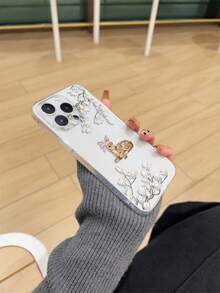 1pc Thick Transparent Anti-Drop UV Painted Pink TPU Phone Case With Minimalist White Flower And Cute Deer Pattern Design Compatible With Iphone 17/17 Air/17 Pro/17 Pro Max, 16/16 Plus/16 Pro/16 Pro Max, 15/15 Plus/15 Pro/15 Pro Max, Galaxy S25 Ultra, S24 Ultra Series. Provides Lens Protection And Can Be Used As A Protective Cover, Suitable As A New Year, Christmas, Halloween Or Valentine's Day Gift - Multicolor - View 3
