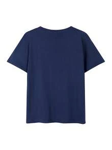 Áo thun rộng màu xanh hải quân, in chữ và trái tim chấm bi, áo thun tay ngắn kiểu sinh viên, áo phong cách đường phố Y2K dễ thương, áo thun in hình họa tiết thường ngày cho nữ mùa hè - Màu xanh đậm - Xem 6