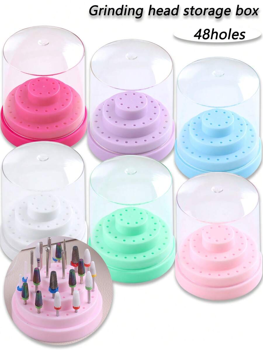 48-Slot Nail Drill Bit Storage Box Holder Display Case, Nail Accessories Acrylic Lid Low-Speed Micro-Polishing Drill Bit Grinding Head Storage Rack - Multicolor - View 1