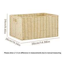 手工编织纸绳可折叠收纳篮，方形洗衣篮带提手，可用于存放脏衣服、内衣、玩具和零食，波西米亚风格手工编织纸绳收纳篮，可折叠置物篮，装饰性多功能篮，不防水，适用于存放衣物、零食、玩具，木质材料，窗景设计，收纳篮 - 米色 - 查看 20