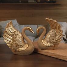 2件套优雅天鹅装饰摆件，金/黑/白树脂工艺雕像，适合摆放在家居客厅架子、办公桌或婚礼餐桌上作为装饰（3种颜色可选） - 金色2pcs - 查看 5