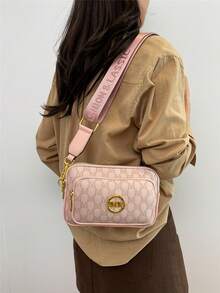 New Fashion Classic Versatile Solid Color PU Waterproof Fabric Diamond Pattern Design Retro Fashion Metal Decor Square Shoulder Bag - Pink - View 5