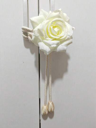 Nuevas llegadas: Elegantes sujetacortinas florales - Ajustables, con patrón de rosa, 4 opciones de color (rosa, azul, blanco, champán), sujetacortinas florales - Lujosos y ajustables, decorativos, adecuados para dormitorio y comedor, estilo moderno, con ribete dorado, decoración de cortinas | Decoración floral | Con borlas, cuerda de poliéster, decoración de dormitorio y comedor, cortinas de sala de estar, regalo del Día de San Valentín, regalo de cumpleaños