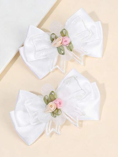 2pcs White Bow Hair Clips For Girls, Fluffy Alligator Clips With Bow, Elegant Flower Bow Hair Clips, Ballet Style Wedding Hair Clips, Sweet Hair Accessories Gift For Girls In Spring And Summer