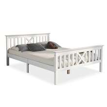 Double Bed, Bed Frame With Rusted Wooden Base - 140 X 200 Cm, Solid Pine, Junior Bed, White - White - View 6