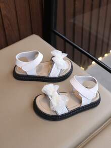 Girls' Sparkly Mesh Bow Sandals – Adjustable Ankle Strap, Breathable Lace Upper, Soft Padded Footbed, Non-Slip Sole For Summer Casual & Party Wear - White - View 3