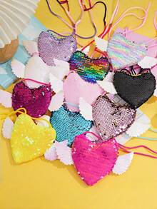 1pc Glitter Heart Shaped Lanyard Pouch, Creative Heart Shaped Lanyard Pouch, Heart Shaped Coin Purse, Glitter Heart Shaped Candy Bag, Heart Shaped Crossbody Bag, Glitter Key Holder, Fashionable Heart Shaped Crossbody Bag, Glitter Heart Shaped Pendant, Small Gift, Valentine's Day Gift, New Year Gift, Birthday Gift - Multicolor - View 10