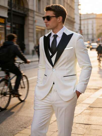 3 PiecesSuit (Jacket + Vest + Trousers), High-End Brand Formal Business Men's Suit, Solid Color Groom Wedding Attire