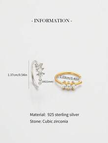 1pc S925 Sterling Silver 18g Three-Rhinestone Nose Ring, Gold Nose Ornament, Mini And Simple Pierced Nose Ornament, And Pierced Jewelry, Suitable For Everyday Wear. - Multicolor - View 2