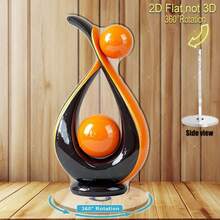 2D现代抽象旋转球雕塑 - 黑色和橙色亚克力材质，360°旋转底座，手动操作，适用于家居/办公室装饰、节日及日常现代艺术摆设，无需用电，塑料旋转顶盖，可放置于办公桌和隔间，2D平面设计 - A - 查看 1