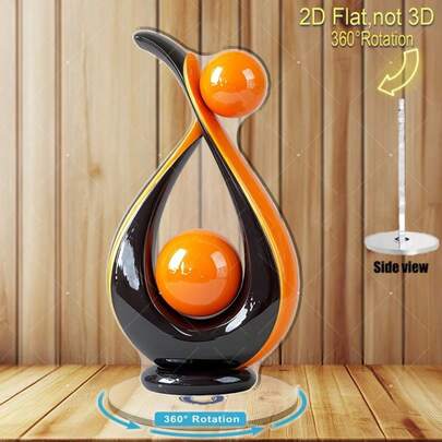 2D Modern Abstract Rotating Ball Sculpture - Black & Orange Acrylic 360° Rotating Base, Manual Operation, Suitable For Home/Office Decor, Holidays & Daily Modern Art, No Electricity Required, Plastic Rotating Top, Fits Desks & Cabins, 2D Flat Design