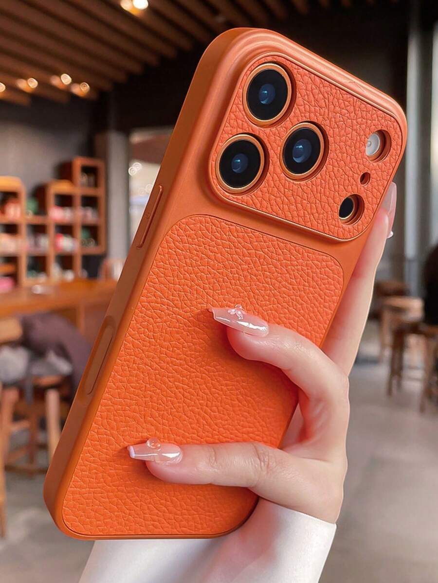 Fashionable Litchi Leather Texture Large Window Phone Case Compatible With IPhone 17 Pro Max, 17 Pro, 16 Pro Max, 15, 14 Pro, 13, 12 Pro, 17, Camera Protection Matte Soft Edge Anti-Drop Protective Cover