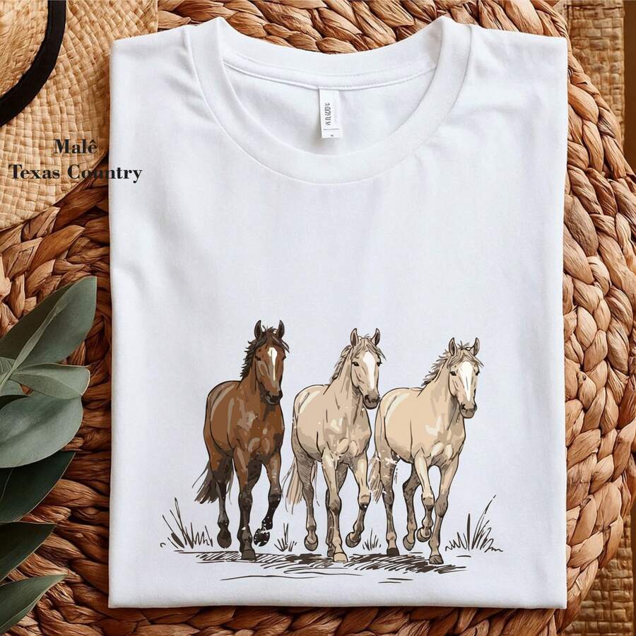Women's Baby Look T-Shirt With Delicate Cowgirl Print, 100% Cotton - 白色 - 查看 1