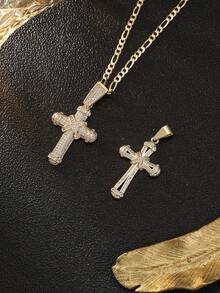 1件欧美风格全钻十字架吊坠项链，奢华个性化设计，适合日常佩戴、音乐节、度假或祈祷场合。 - 金色 - 查看 4