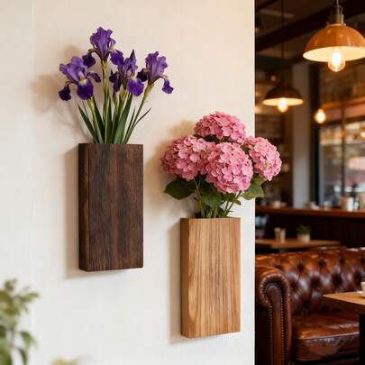 1 pieza Maceta colgante de pared de madera rústica, cesta de flores de pared, cesta colgante de flores artificiales, soporte de flores, maceta decorativa para plantas de interior, adecuada para interior, sala de estar, cocina, comedor, cafetería