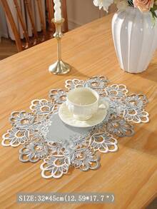 1件100%涤纶天鹅绒面料，双色水溶性蕾丝花边桌旗，高端奢华质感，可用作厨房餐桌桌旗、橱柜/鞋柜防尘罩、耐热防污餐垫、餐垫、室内装饰、节日装饰，适用于室内、室外、野餐、别墅、家庭聚会、派对、装饰、婚礼、户外家具系列，多种尺寸可选 - 灰色 - 查看 8