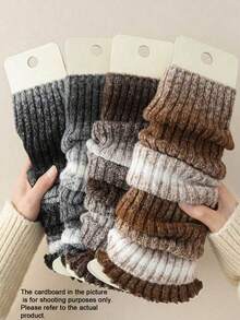 1/4 Pair Random Delivery Women Ombre Leg Warmers, Thick Leg Warmers, Retro Knitted Fashion Calf Leg Warmers, Spring Warm Lace Mid-Calf Leg Sleeves, Autumn/Winter - Multicolor - View 8