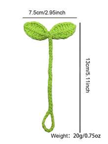 1pc Handmade Crochet Knitted Dual Leaf Backpack Pendant, Multifunctional Woven Leaf Bookmark, Earphone & Cable Organizer - Multicolor - View 3