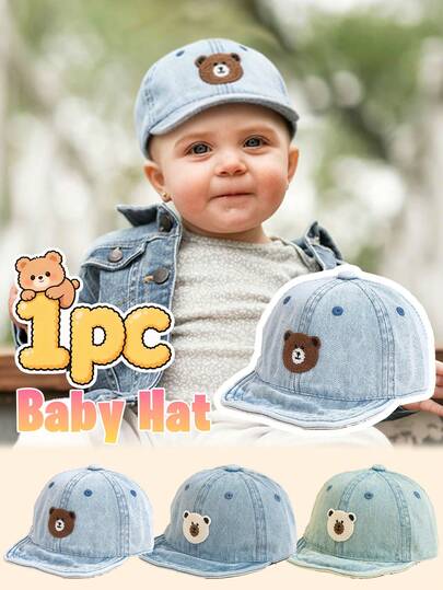Mũ lưỡi trai denim cổ điển hình gấu con, vành mềm, chất liệu denim bạc màu thời trang, mềm mại và nhẹ, tiện dụng, phù hợp cho bé 1-2 tuổi đi dạo công viên và đi làm hàng ngày vào mùa hè để chống nắng, có thể dùng làm quà tặng ngày lễ.