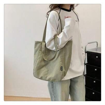 1pc Women's Large Capacity Nylon Tote Bag - Minimalist Daily Zipper Shoulder Bag, Nylon Material Suitable For Work, Travel, Shopping - Washable Women Handbag,Storage Orangizer,Travel Essential