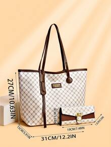 2pcs Set: Fashionable Large Capacity Tote Bag & Wallet, Suitable For Middle-Aged Women - White - View 7