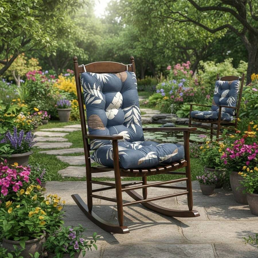 Outdoor Indoor Waterproof Seat Chair Outdoor & Indoor Waterproof Seat Chair Cushions With Ties Chair Back Cushion Recliner Seat Mat Outdoor Dining Chair Cushion For Patio Cushion Furniture - 灰色樹葉 - 查看 1