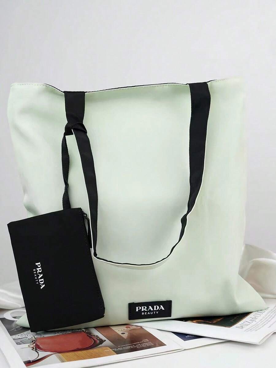 Prada 绿色和黑色帆布手提袋。大容量单肩包，带小卡袋。适合日常使用或作为节日礼物。 - 黑綠 - 查看 1