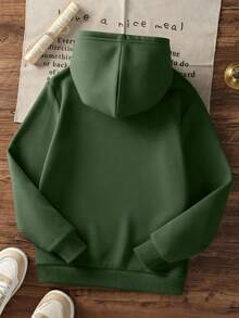 1pc Tween Boys Casual Printed Pullover Sweatshirt Sweatshirt, Thermal Lined, Long Sleeve, Autumn/Winter - Green - View 3