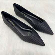 Women's Casual Flat Shoe With Extra Elongated Toe, Comfortable, Premium Knit Fabric - 黑色編織 - 查看 1