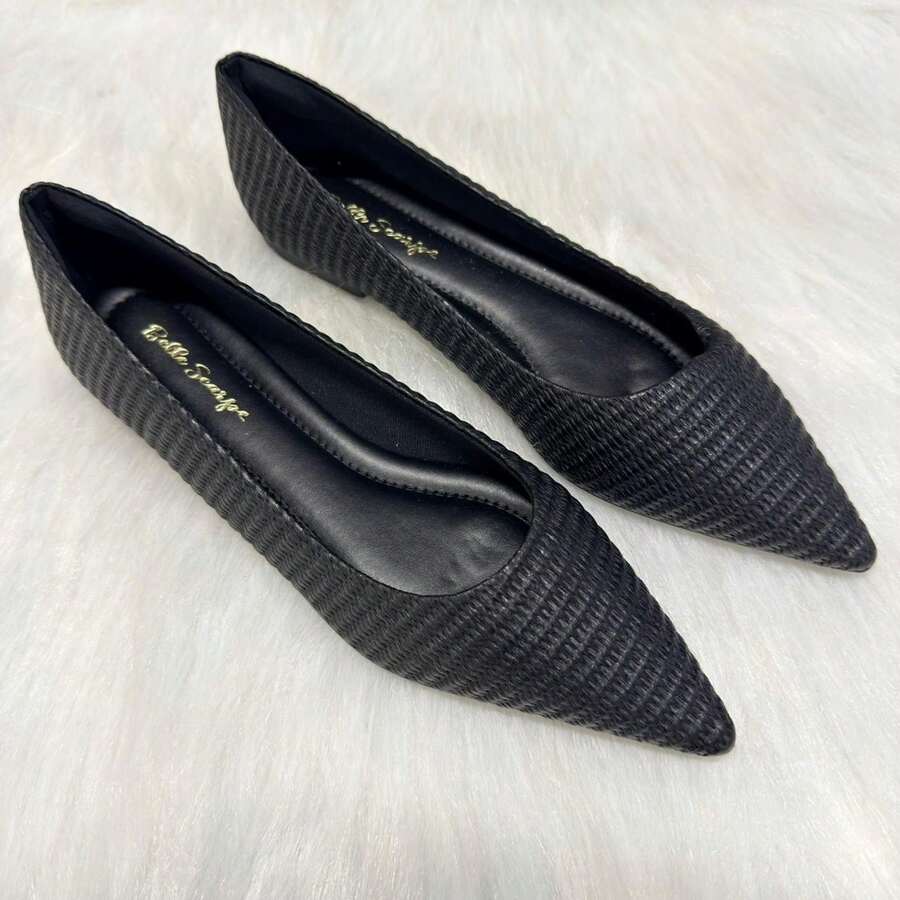 Women's Casual Flat Shoe With Extra Elongated Toe, Comfortable, Premium Knit Fabric - 黑色編織 - 查看 1