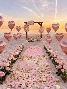 5/10个复古粉色心形气球，18英寸金色心形铝箔气球，大号铝箔气球，婚礼、婴儿派对、周年纪念、情人节装饰爱心铝箔气球 - 彩色 - 查看 7