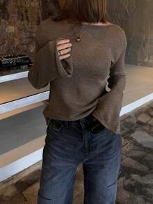 Áo dệt kim nữ Just Masa kiểu dáng thanh lịch, hở lưng gợi cảm, cổ tròn, tay dài xòe, màu trơn, chất liệu mỏng nhẹ, thích hợp cho đi biển, nghỉ mát, hẹn hò, lễ hội âm nhạc, tiệc tùng và mặc hàng ngày. - màu nâu - Xem 9